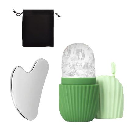 3-Piece Facial Cleansing Tool, Stainless Steel Heart-Shaped Scraping Tool, Ice Facial Roller, a Flannel Bag